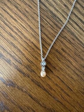 Dior Silver Necklace with Peach Pearl Drop